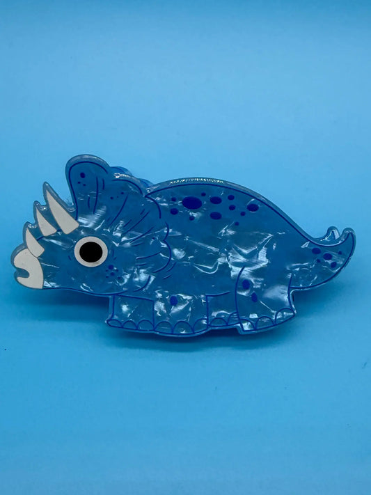 Majestätische Dino Haarspange Triceratops in blau - für echte Dinosaurier-Abenteurer! Mein Shop