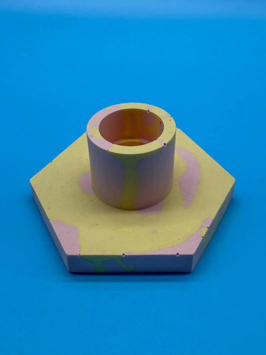 Handgemachte Jesmonite Kerzenständer Hexagon - Pfirsich und Gelb Mein Shop