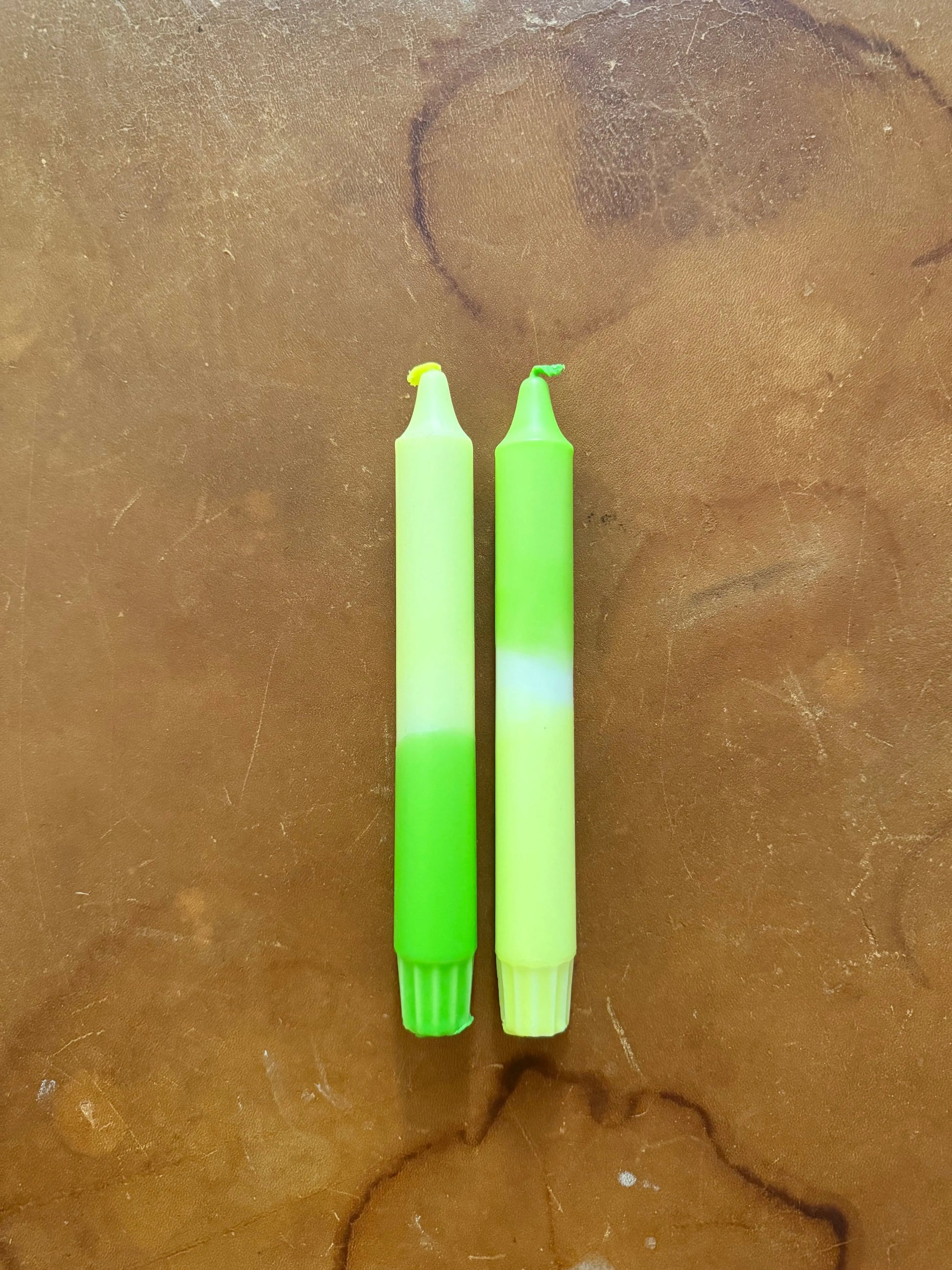 Handgefärbte Dip Dye Kerzen Grün Neongelb - Frische Energie Mein Shop