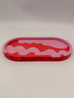Jesmonite Ablage oval – Rosa Rot Wellen