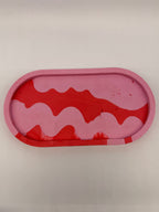 Jesmonite Ablage oval – Rosa Rot Wellen