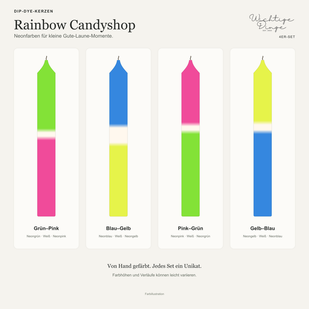 Dip Dye Kerzen 4er Set –Rainbow Candyshop von WichtigeDinge