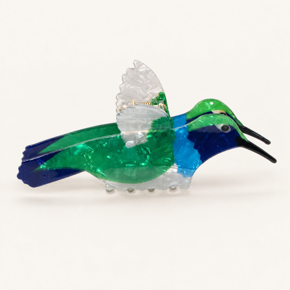 Haarklammer – Blauer Kolibri – Ansicht 1 · freigestellt auf neutralem Hintergrund
