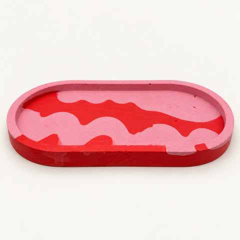Jesmonite Ablage oval – Rosa Rot Wellen – freigestelltes Produktfoto 1