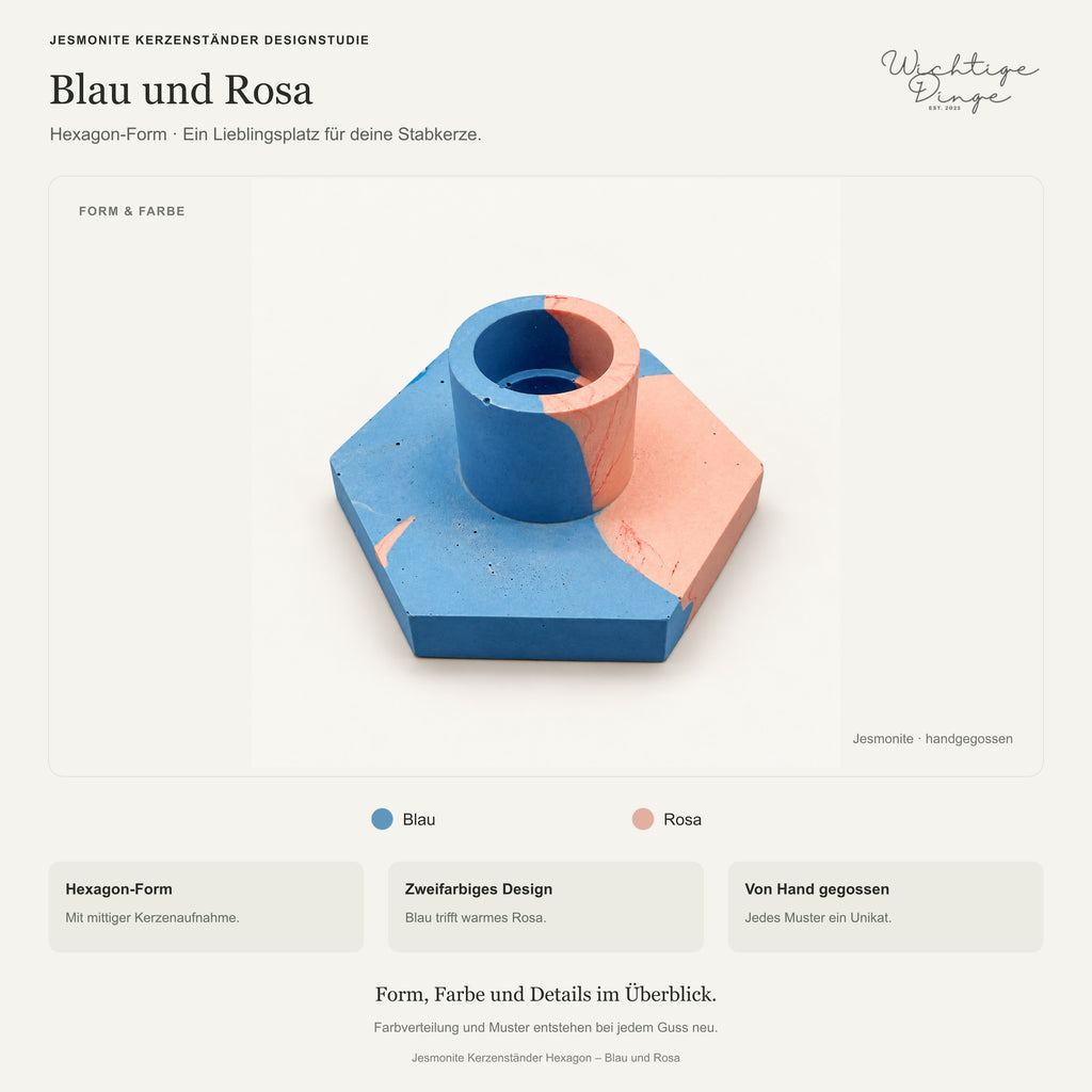 Jesmonite Kerzenständer Designstudie – Jesmonite Kerzenständer Hexagon – Blau und Rosa