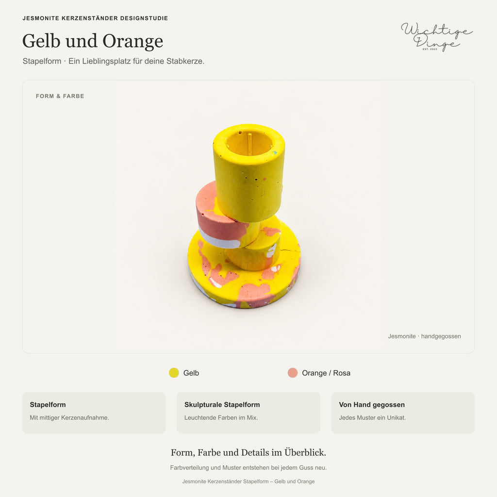 Jesmonite Kerzenständer Designstudie – Jesmonite Kerzenständer Stapelform – Gelb und Orange