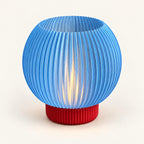 3D-Druck LED-Teelicht-Lampe – Blauer runder Schirm & roter Fuß – Produktfoto 1 · neutraler Hintergrund