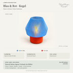 Lampen Designstudie – 3D-Druck LED-Teelicht-Lampe – Blauer Schirm & roter Fuß