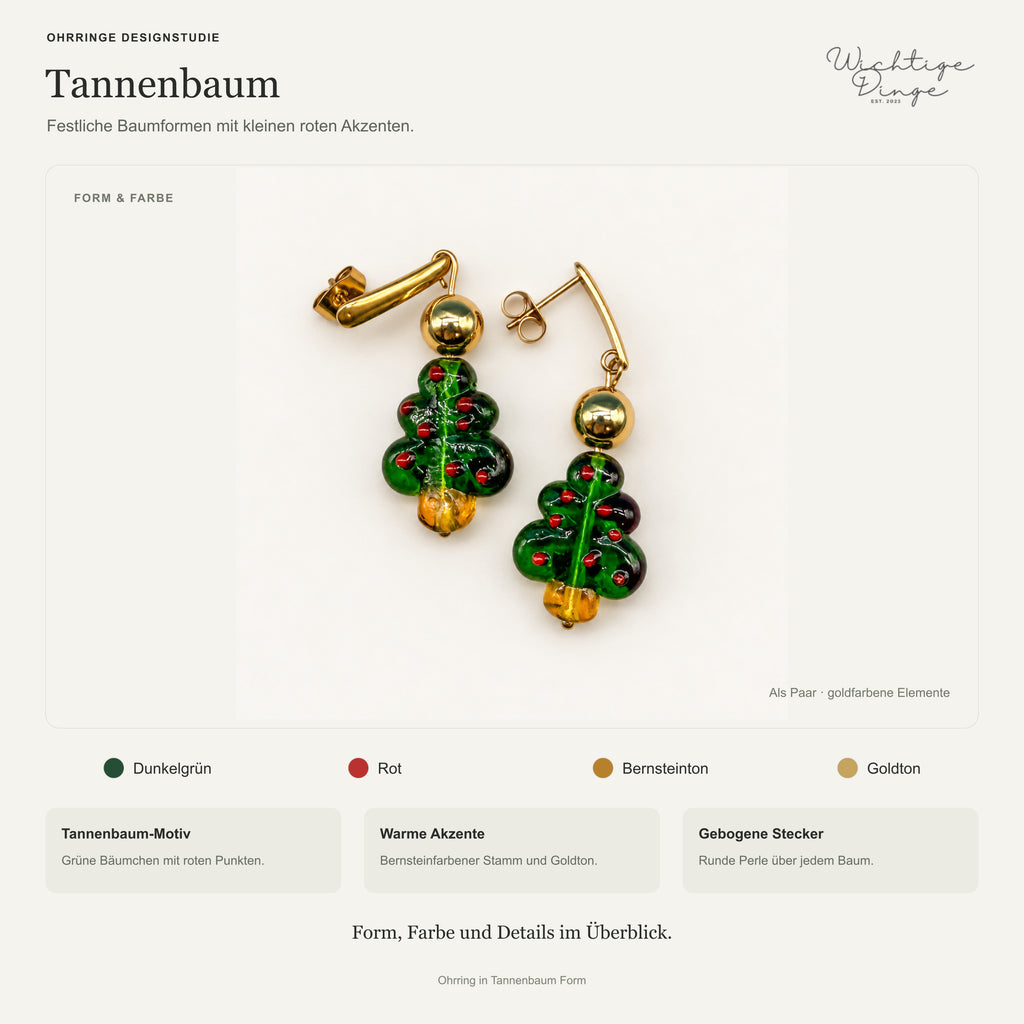 Ohrringe Designstudie – Ohrring in Tannenbaum Form · Farben, Form und Details