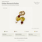 Ohrringe Designstudie – Ohrring grüne Herzen und Perlen · Farben, Form und Details