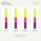Berry Fizz – Übersicht der vier handgefärbten Kerzen mit ihren Namen