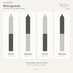 Betonpoesie – Kundenübersicht mit Logo und Namen der vier Kerzen