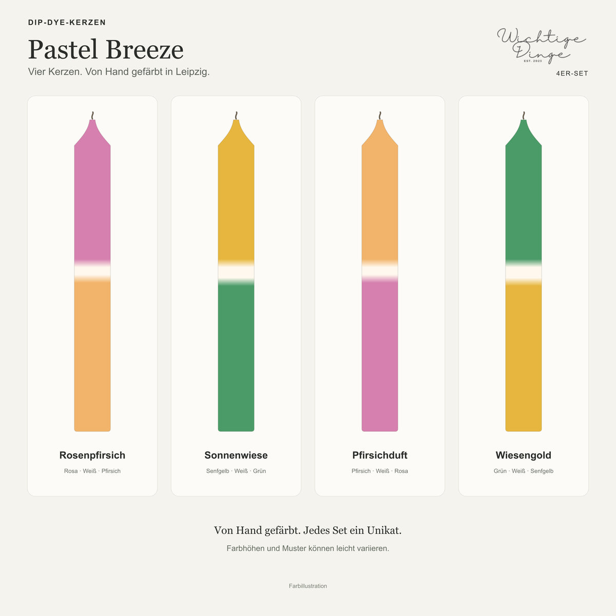 Pastel Breeze – Kundenübersicht mit Logo und Namen der vier Kerzen