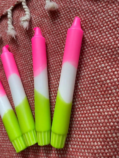 Handgefärbte Dip Dye Kerzen Neon Pink & Grün - Einzeln oder 4er Set Mein Shop