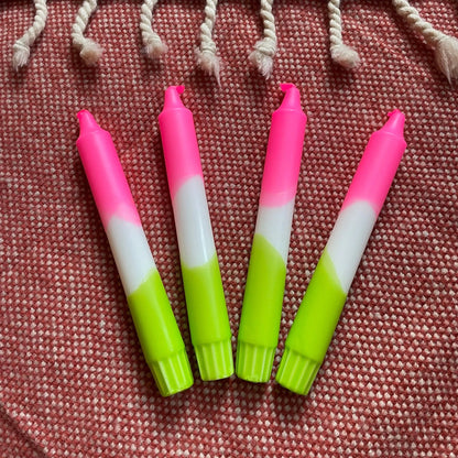Handgefärbte Dip Dye Kerzen Neon Pink & Grün - Einzeln oder 4er Set Mein Shop