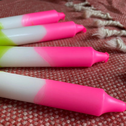 Handgefärbte Dip Dye Kerzen Neon Pink & Grün - Einzeln oder 4er Set Mein Shop