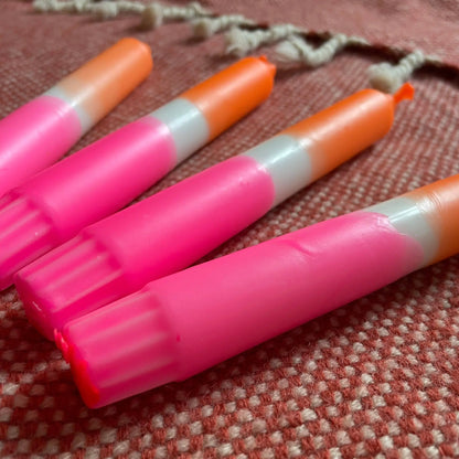 Handgefärbte Dip Dye Kerzen Neon Orange & Pink - Einzelstück oder 4er Set Mein Shop